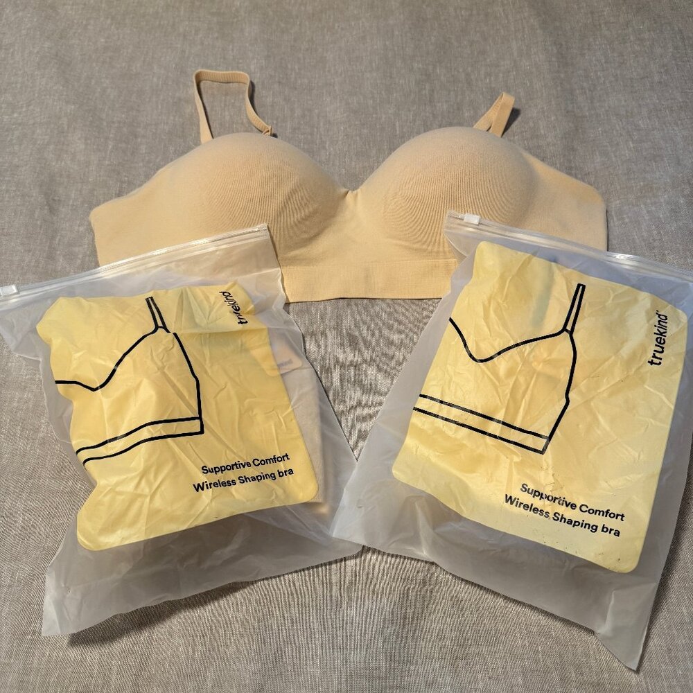 3-Pack Truekind Wireless Shaping Bras – Size Large – Nude/Chai